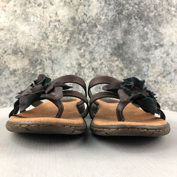 BOC Women's Size 7M Brown Open Toe Flower Applique Slip On Slides Sandals - Picture 2 of 13